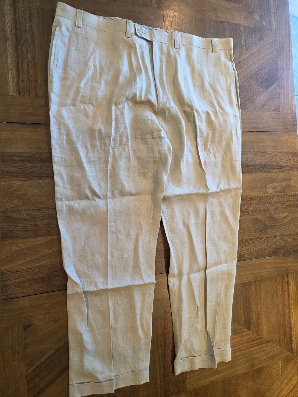Calvin Klein 100% Linen Dress Pants Sz 44x31 Reg Beige Tan Classic Flat Front